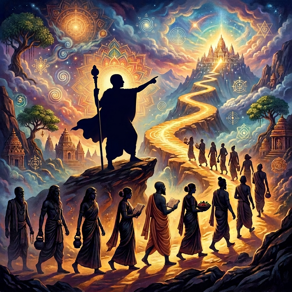 Guru silhouette with single staff